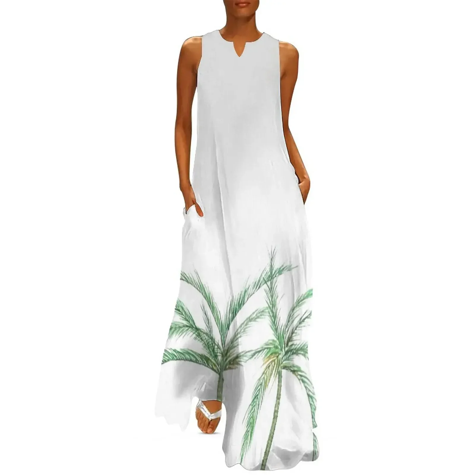 

two palm trees watercolor Long Dress Women's summer dress Woman clothes luxury dress purple