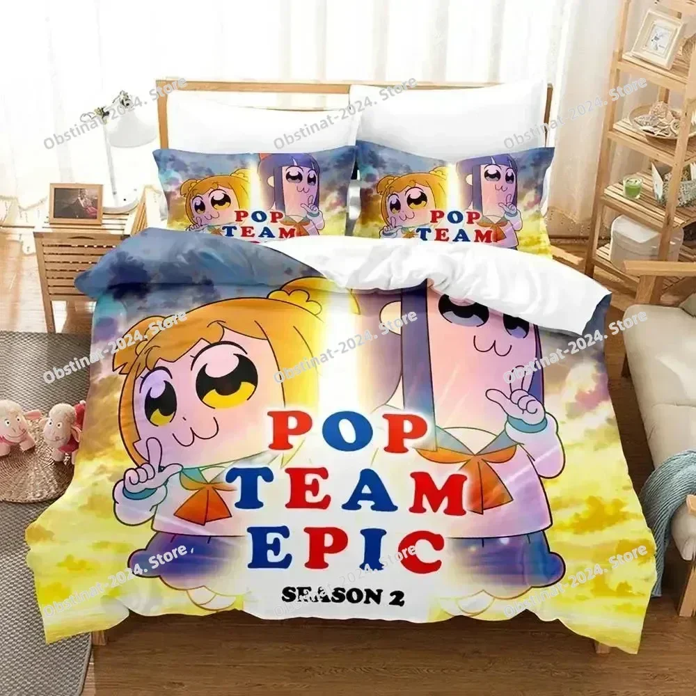Anime Pop Team Epic PIPI Printed Bed Set Duvet Cover Pillowcase Bedding Set Bed Linen Sheet Quilt Cover Full Queen King Size