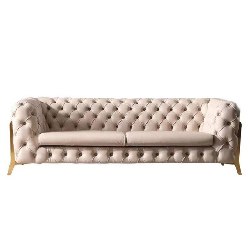 

Italian modern light luxury pull-buckle fabric leather sofa, American simplicity, pull-buckle Hong Kong-style high-end sofa