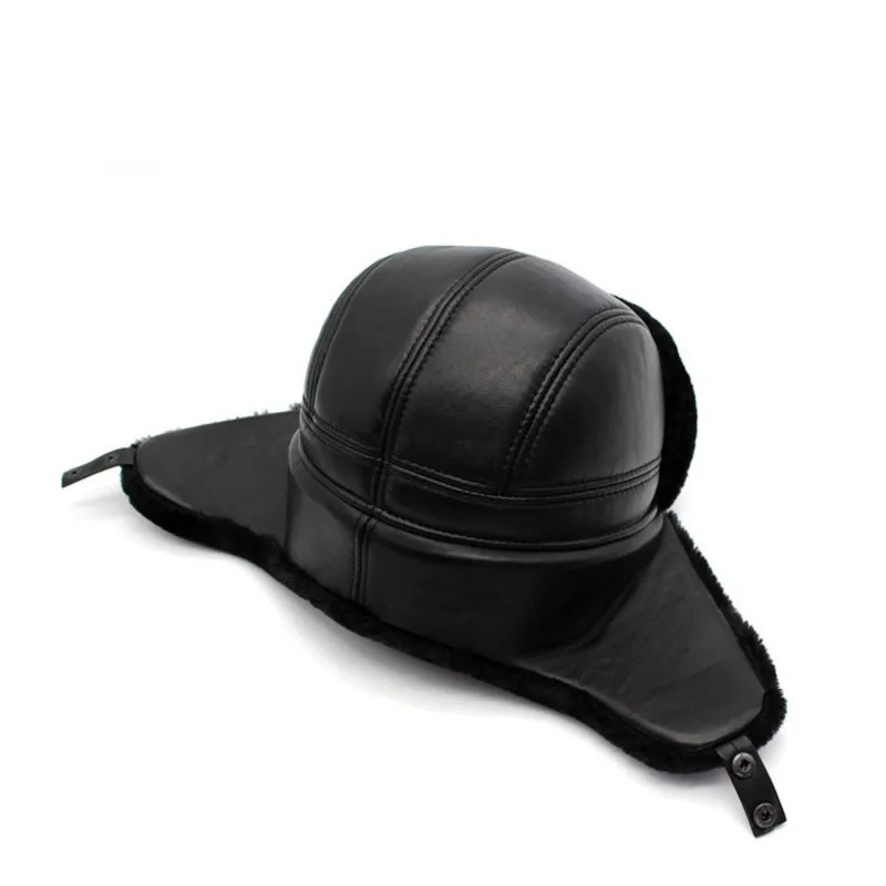 

Men's thickened warm casual outdoor ear-protecting cotton hat with a flat brim an old-fashioned imitation cowhide