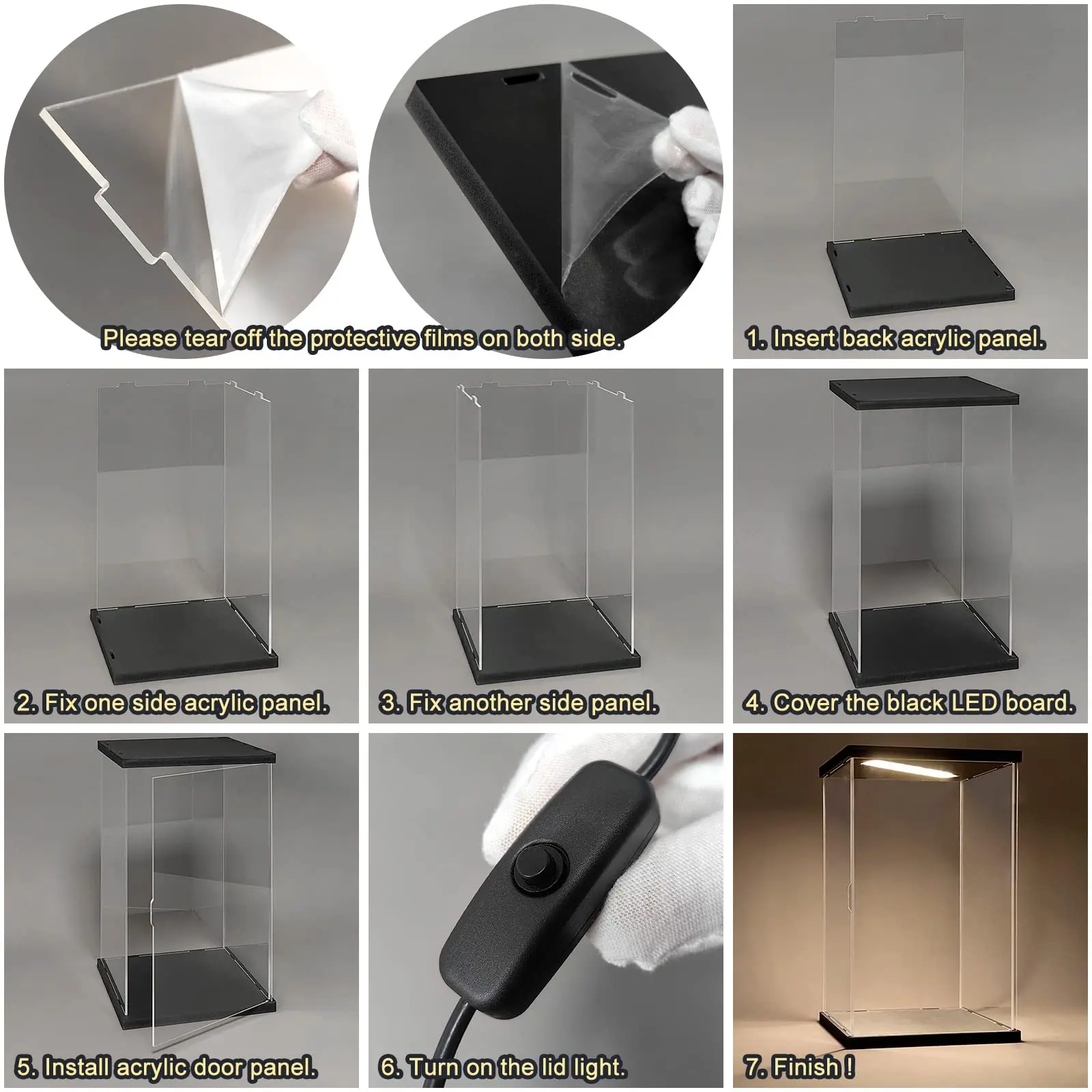 Acrylic Display Case for Collectibles Clear Acrylic Boxes for Display Action Figures Toys Lighted Model Statue Home Organizer