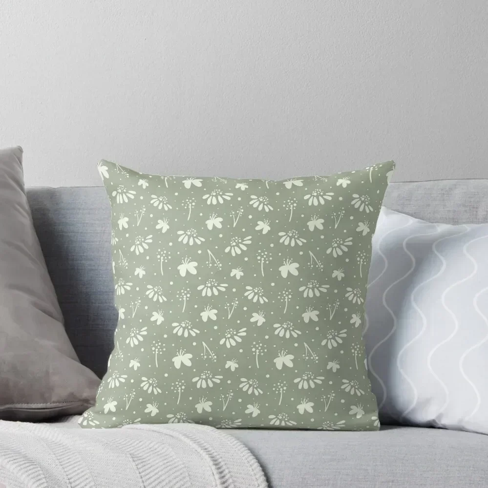 

Floral garden wildflowers pattern sage green Throw Pillow Cushions Home Decor ornamental pillows pillow