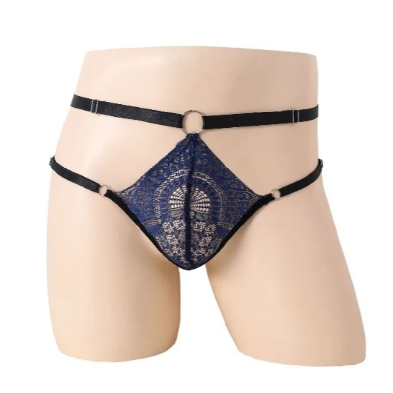 

Sissy Lingerie Mens Perspective Floral Lace Panties Waist Adjustable Jockstrap Sexy Crossdressing Underwear Hollow Gay Nightwear