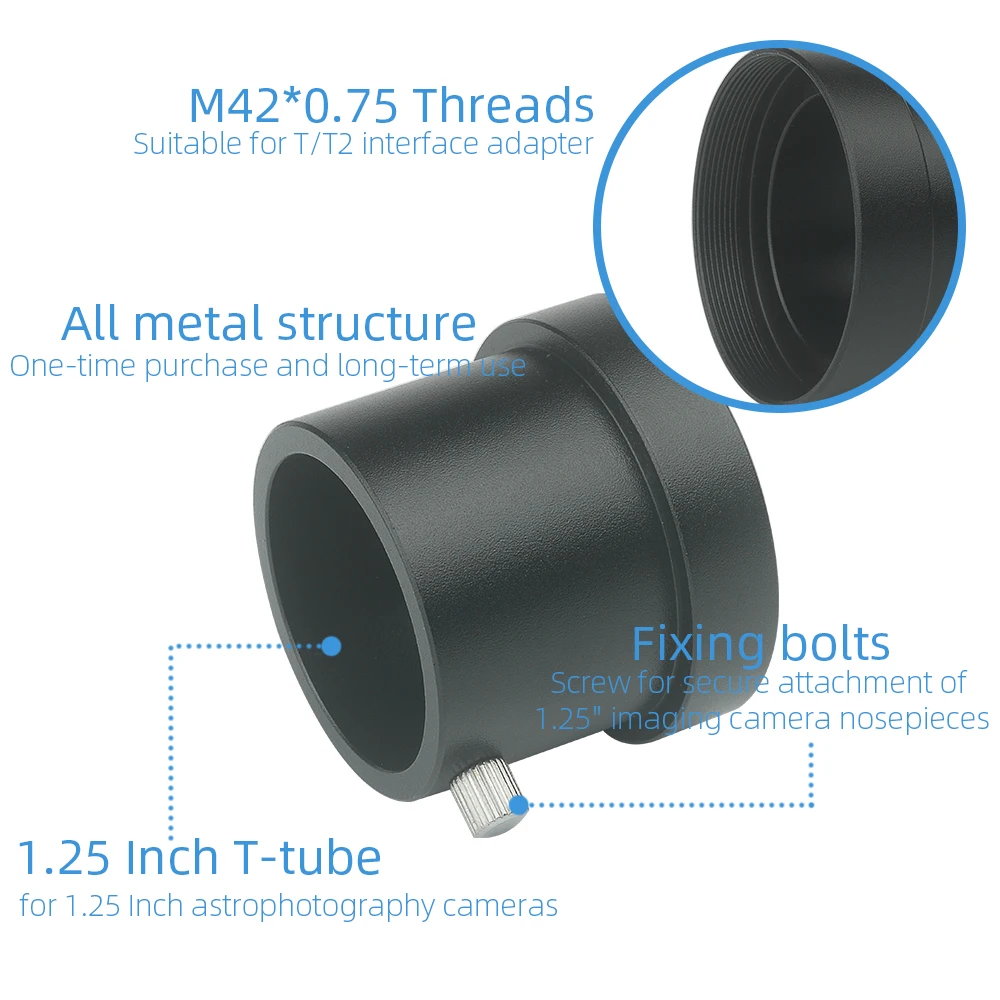 EYSDON M42 to 1.25 Inch Visual Back T-Tube Adapter for Telescope Astrophotography Cameras -#90712