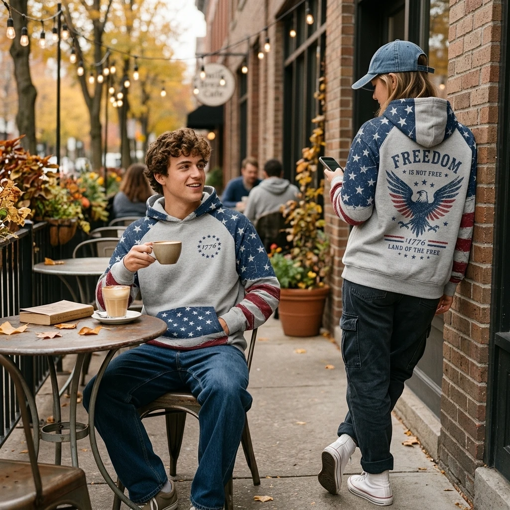 American Eagle US Flag Print Parent-Child Long Sleeve Hoodie Casual Independence Day 4th of July Sweatshirt Tops Streetwear