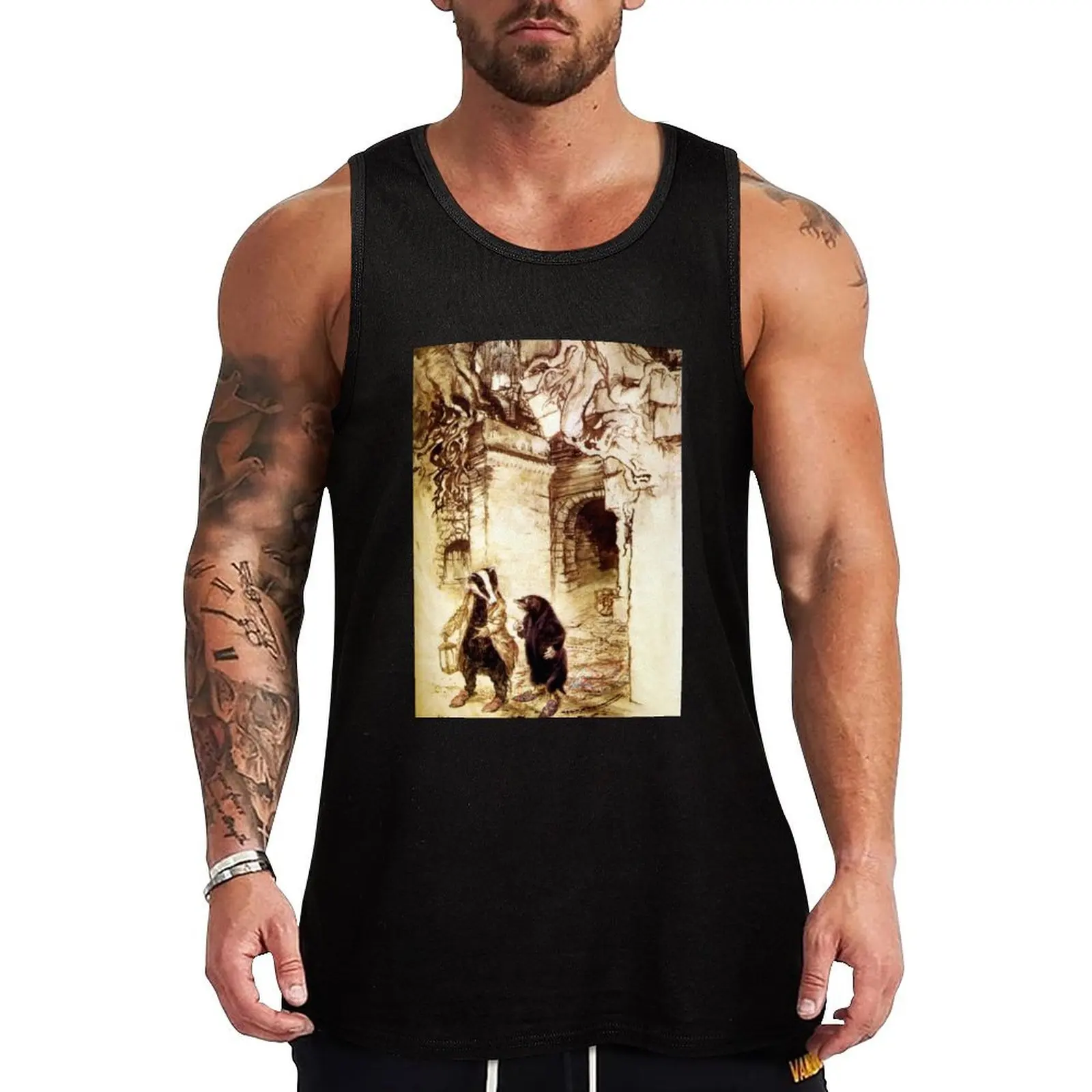 Badger and Rat in the Tunnels - The Wind in the Willows, Arthur Rackham Tank Top sleeveless shirt man T-shirt sports