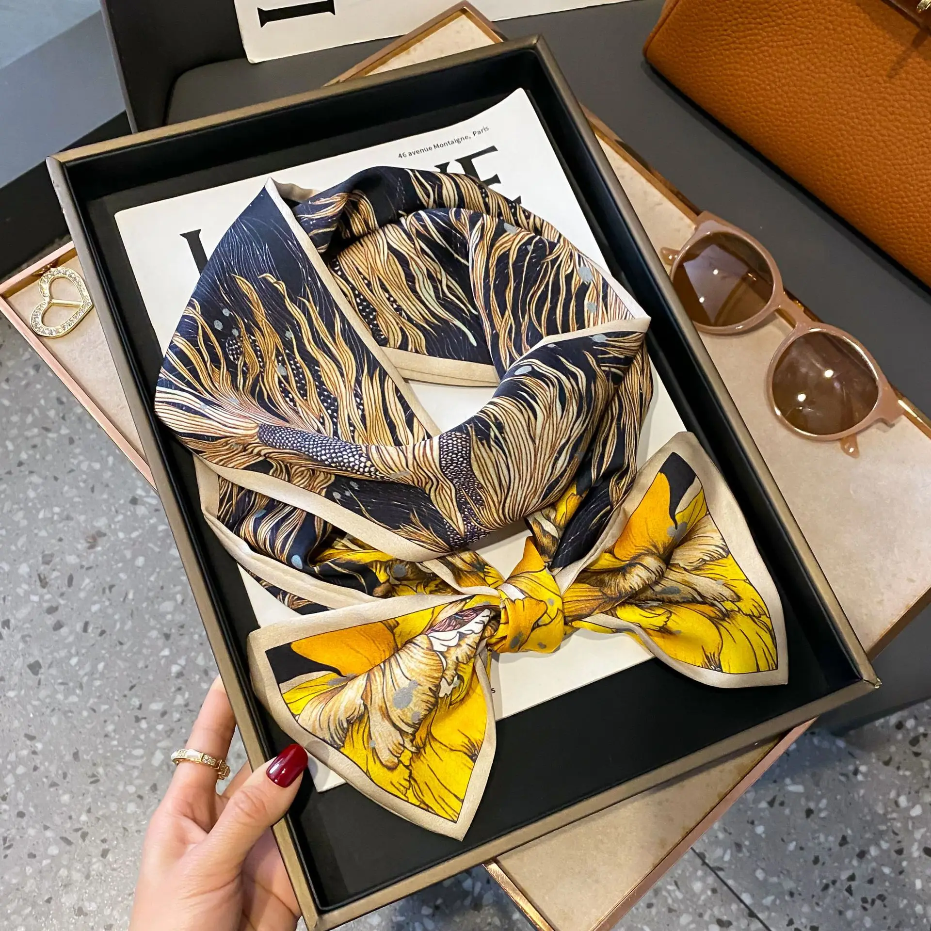 

Fashionable Long Scarf Realistic Silk Versatile Stylish Thin Draped Scarf for Business Professional Matching New Design