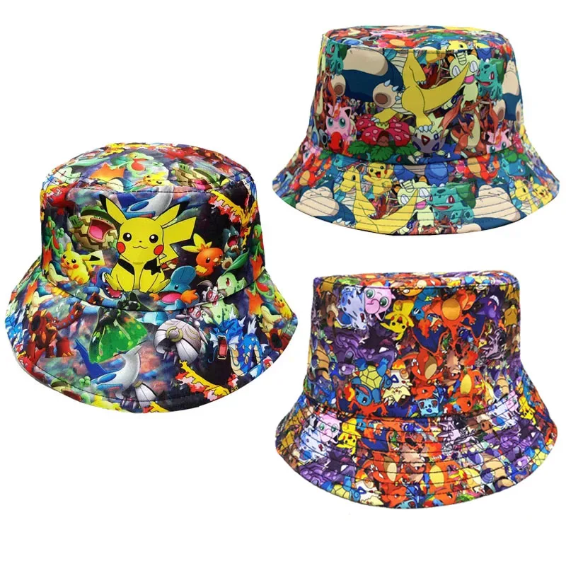 Pikachu Bucket Hat Anime Panama Summer Sun Hat Cute Bucket Fisherman Beach Outdoor Hat Cap for Adult Birthday Gifts