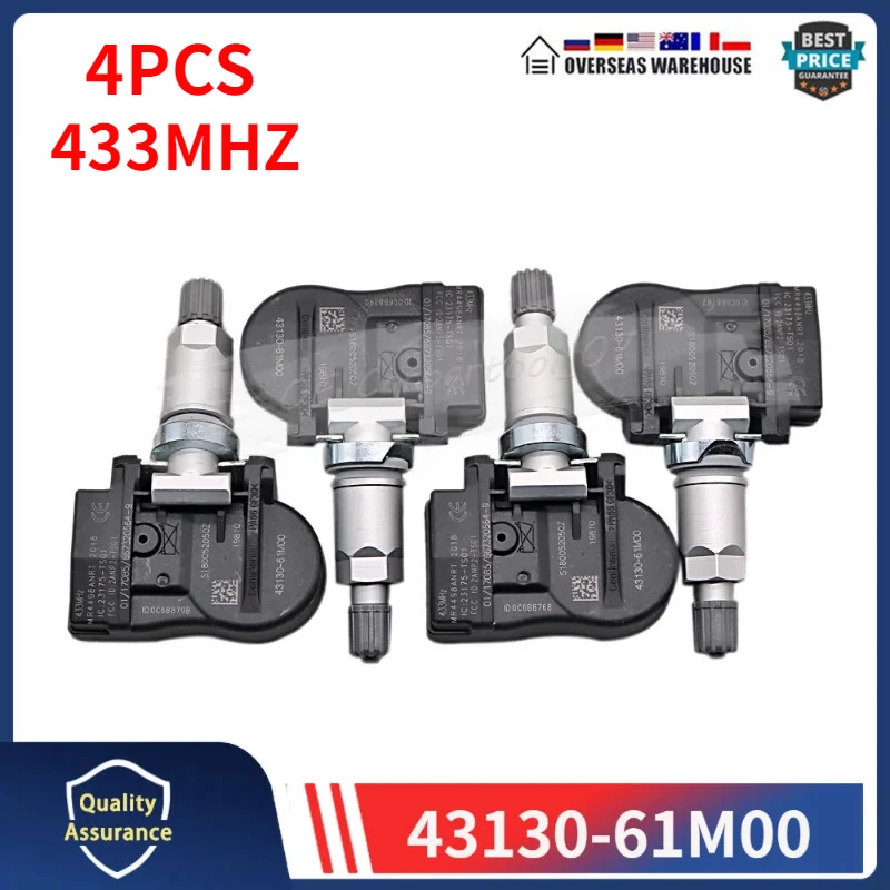 4PCS Tire Pressure Monitor Sensor 43130-61M00 43139-61M00 For 2014 2015 2016 Suzuki Alto Cultus Jimny Kizashi Splash TPMS 433MHZ