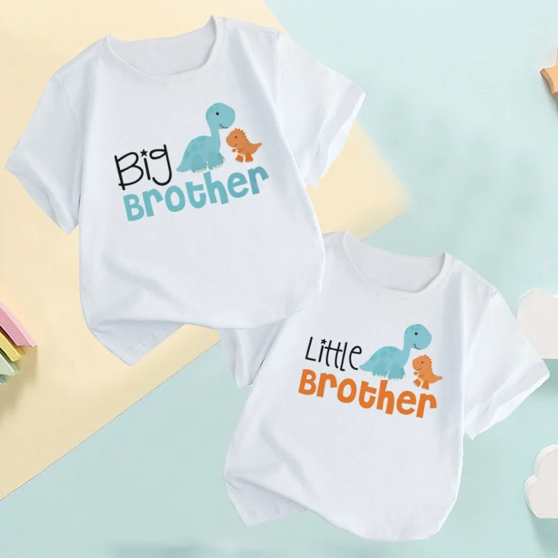 Big Brother Little Brother Kids Funny T shirt Dinosaur Truck Car Print Summer Baby Boys T-shirts Brothers Twins Matching Clothes
