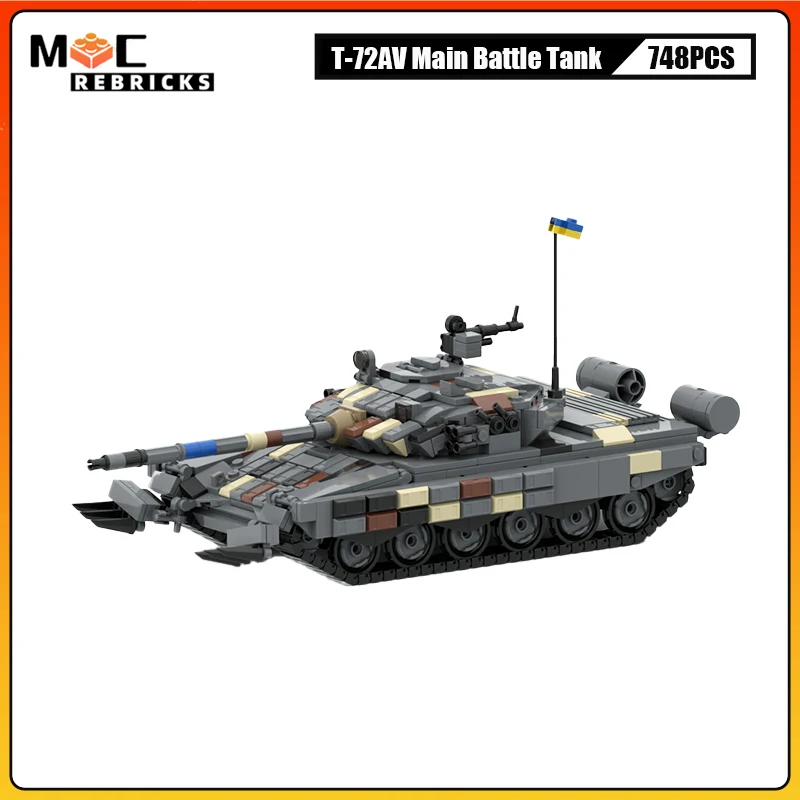 

MOC-157653 Military Model Army T-72AV Ukraine Main Battle Tank Building Block Kit Tracked Armored Vehicle Bricks Toys Kid Gifts