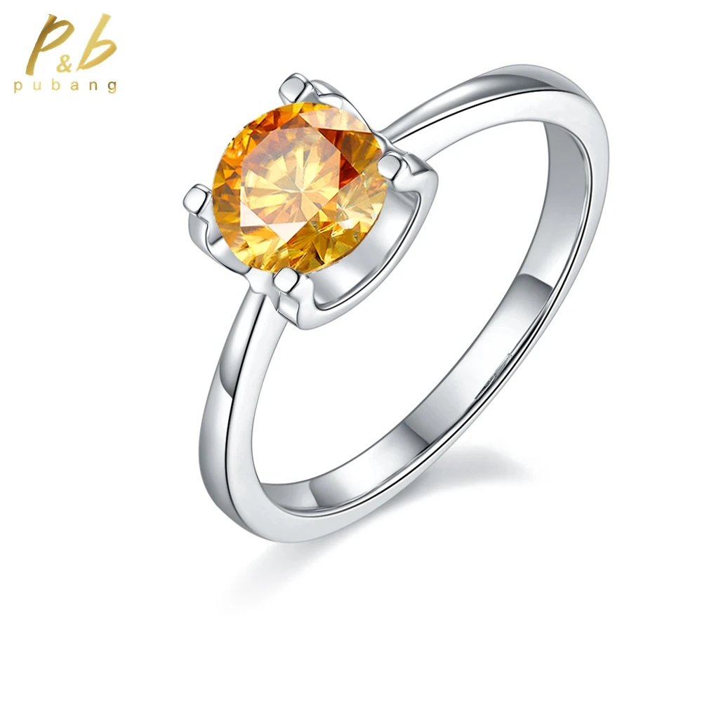 

PuBang Fine Jewelry Real 925 Sterling Silver for Women Anniversary Sparkling Gift Yellow D Moissanite Diamond Ring Free Shipping