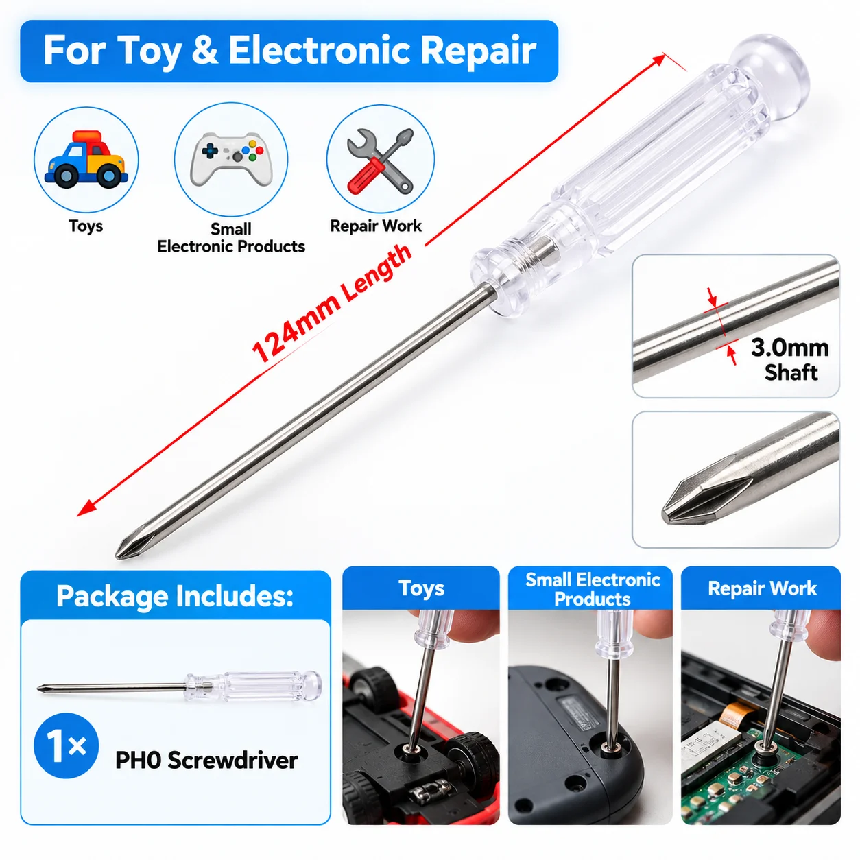 Neuer Mini-Schraubendreher PH0 3,0 mm, mit Kreuz- und Schlitzkopf, zum Reparieren und Zerlegen von Spielzeugkonsolen, als Werkzeug für DIY-Reparaturen. – Detail 2