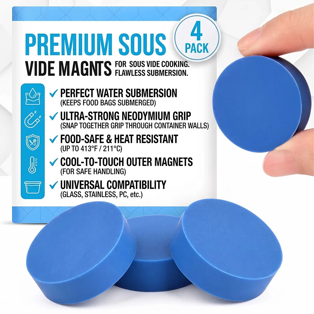 4 Pack Blue Sous Vide Magnets Food Grade Silicone Keeps Cooking Bags Fully Submerged Prevents Floating Water Bath Weighted Tools