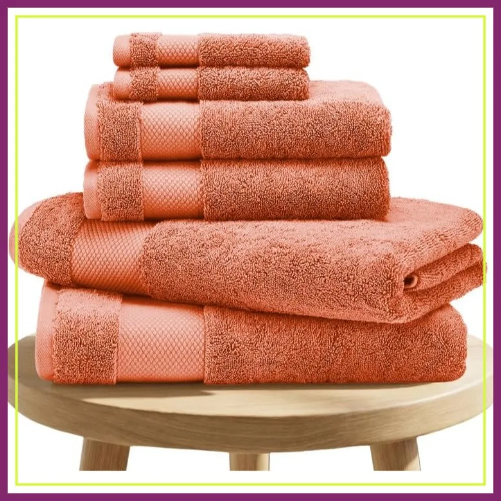 700 GSM Plush 6-Piece Towel Set, 100% Organic Cotton, GOTS Certified, 2 Bath, 2 Hand & 2 Washcloths - Burnt Orange