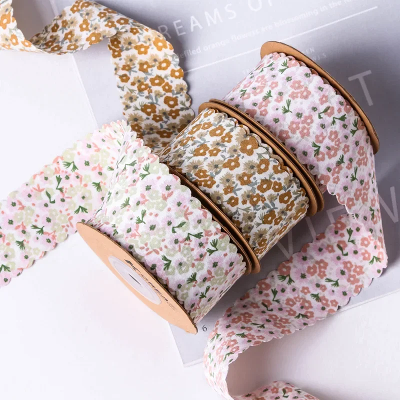 5yards 25/38mm Wavy Edge Plum Blossom Printed Ribbon for Clothing Sewing Supplies DIY Hair Bows Gift Wrapping Craft Accessories