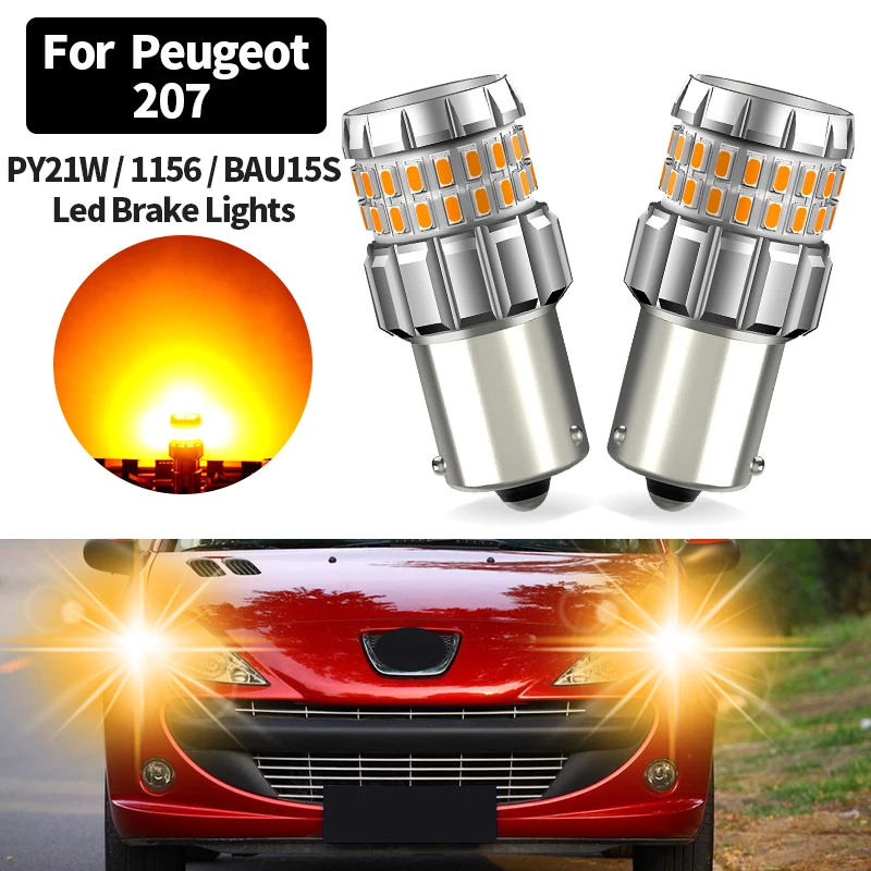 2 uds 1156 PY21W BAU15S naranja Canbus No Hyper Flash para Peugeot 207/207 CC/207 SW 2006-2015 luz LED de intermitente bombilla de coche ámbar