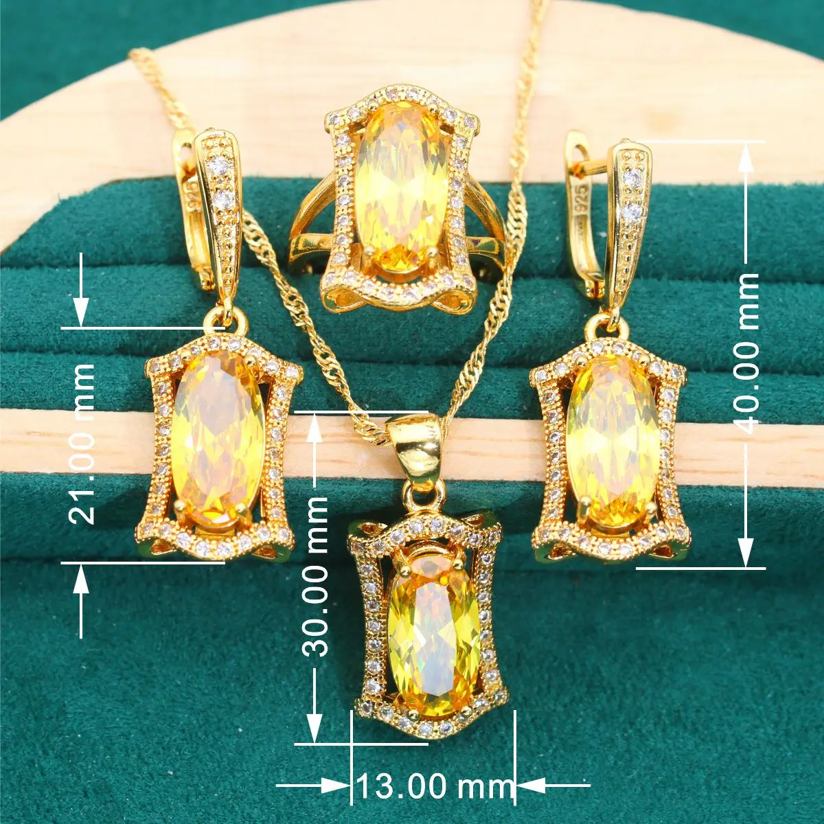 Shine Gold Color Jewelry Sets For Women Wedding Noble Yellow Zircon Bracelet Earrings Necklace Pendant Ring Dating Gifts