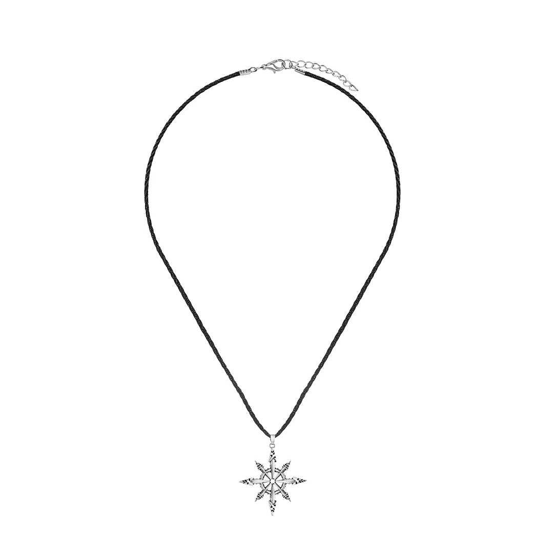 شيطانية الفوضى دلاية شكل نجمة قلادة للرجال النساء السحر الكابالا الفوضى عجلة سحر أسود جلد سلسلة قصيرة تصل إلى عظمة الترقوة تميمة مجوهرات