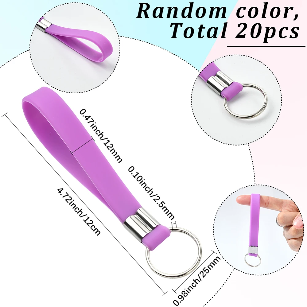 20Pcs Wrist Strap Keychain Wristlet Key Chain Bulk Random Colorful Resin Soft Lightweight Belt Blank Hand Keyring Holder