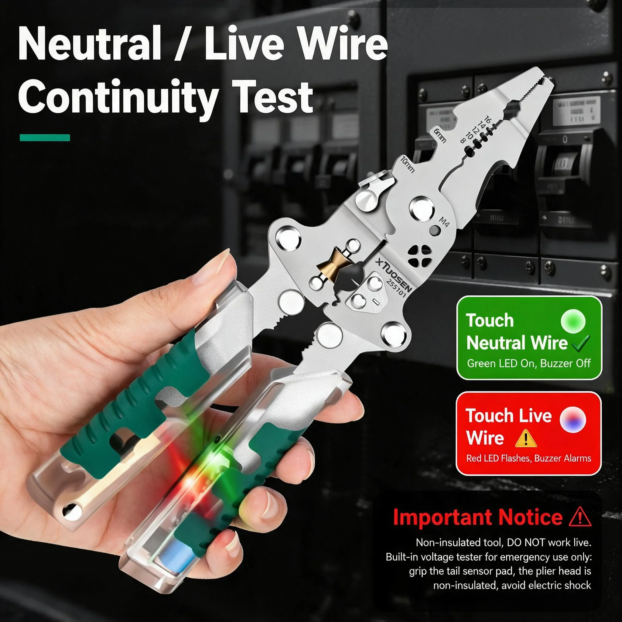 AMR Folding Electrician Pliers With Voltage Test Wire Splitting Winding Crimping Functions Wire Stripper Portable Pliers