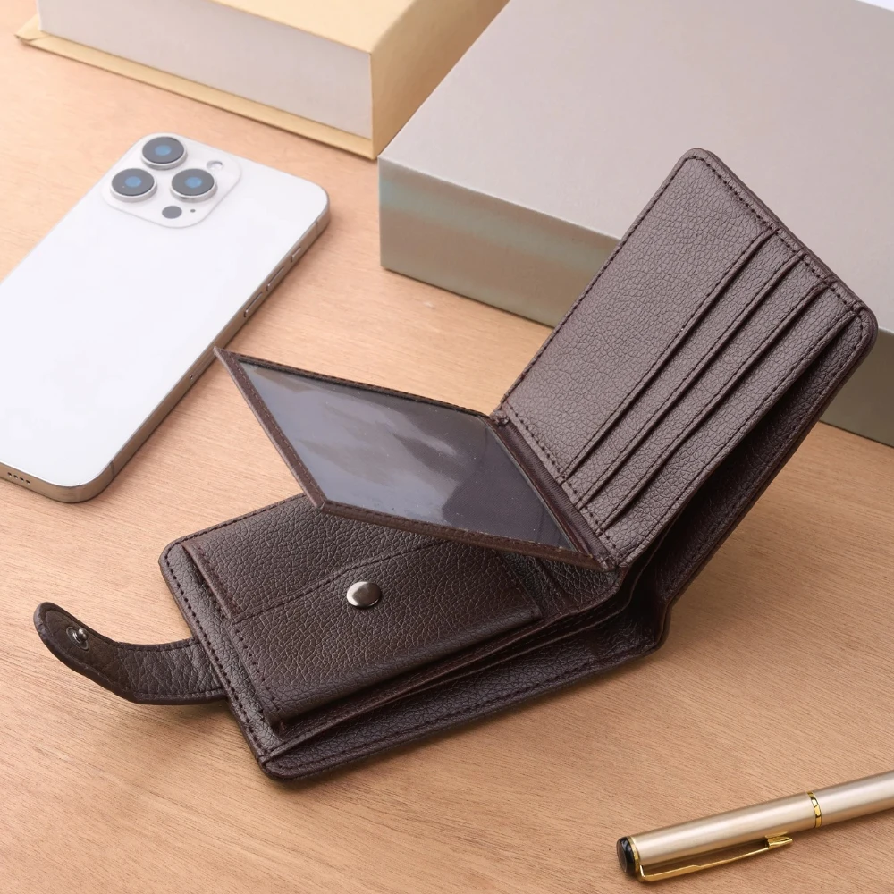 محفظة جلدية رفيعة للرجال، محفظة بسحاب عالي الجودة مع جيب للعملات المعدنية، حامل بطاقات قصير متعدد كاجوال للرجال للاستخدام اليومي