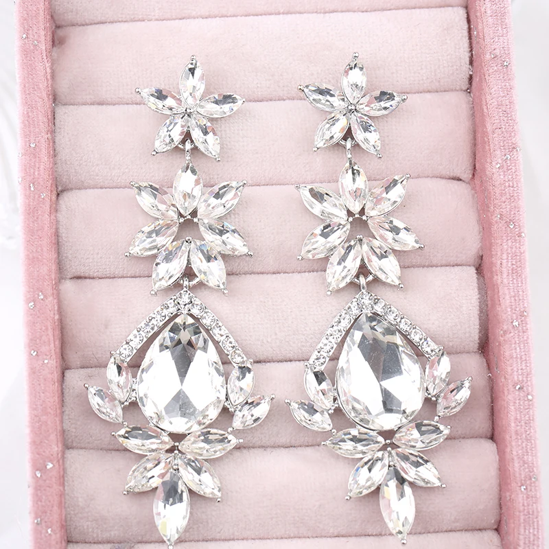 VEYO Long Rhinestone Crystal Drop Earrings Luxury Big Earrings for Women Fashion Jewelry New Gift