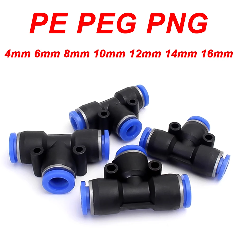 

PE Air Connectors 4mm 6mm 8 10 12 16mm Pneumatic Fitting Quick Connect Slip Lock Tee 3Way Plastic Pipe Water Hose Tube Connector