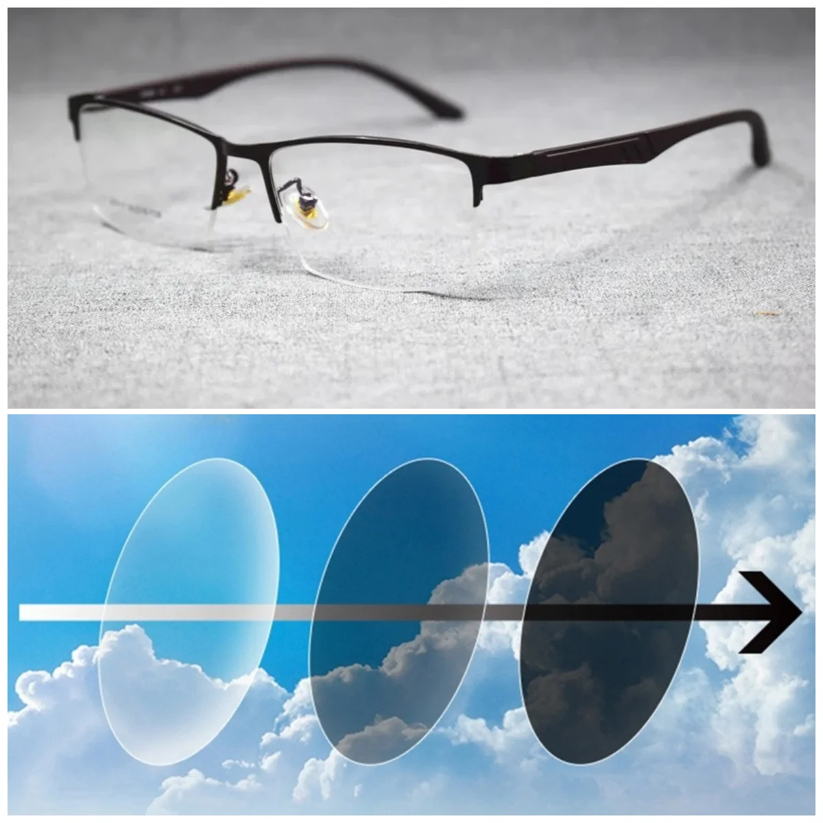 

Half Frame Photochromism Prescription Reading Glasses Chameleon Myopia Glasses With Degree -50~-600 +50~+600