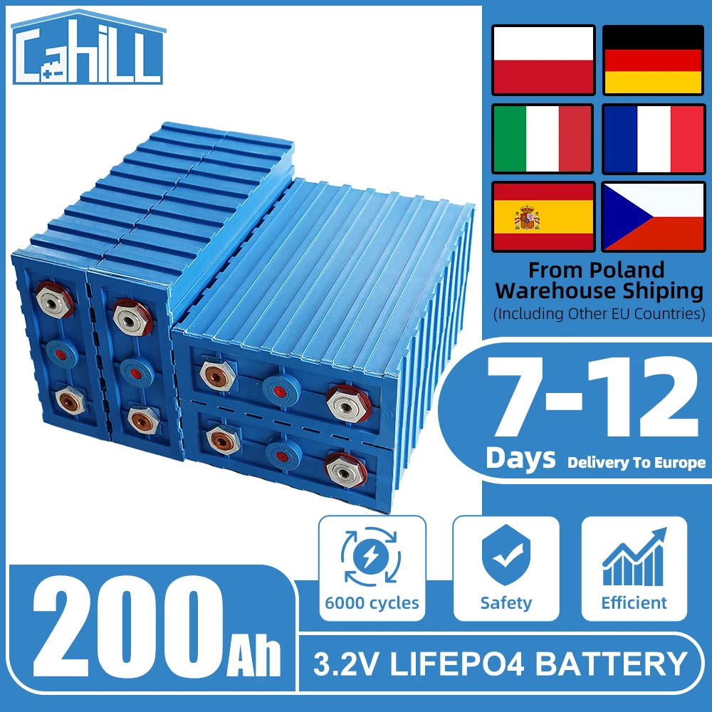 200Ah Lifepo4 battery 3.2V Lithium Iron Phosphate Rechargeable Cells DIY 12V 24V 48V golf cart RV Solar Camping Batteri EU Stock