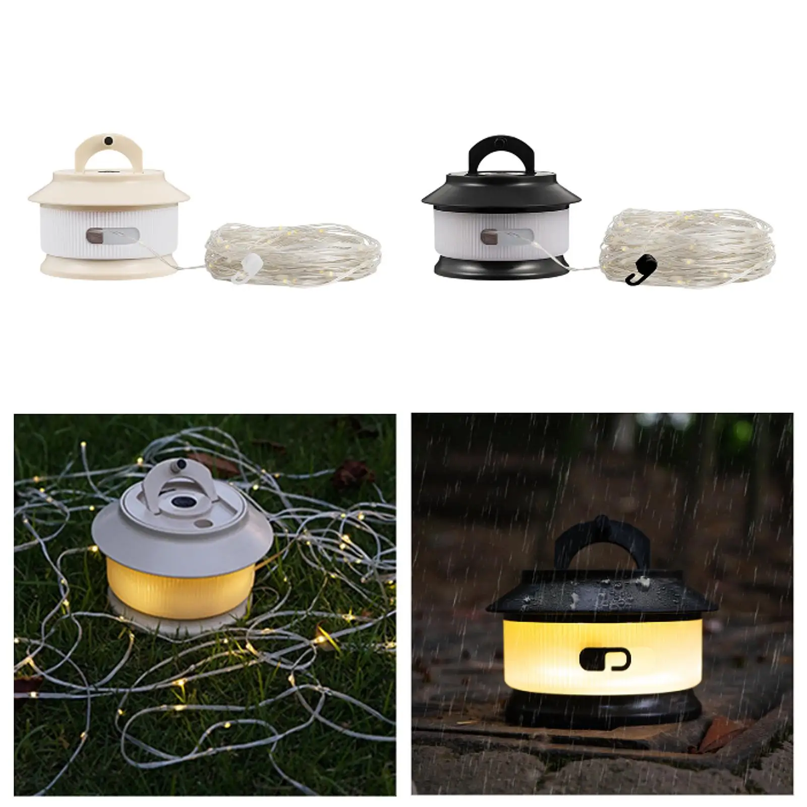 Camping String Lights Quick Storage Long Rechargeable for Balcony Patio Yard