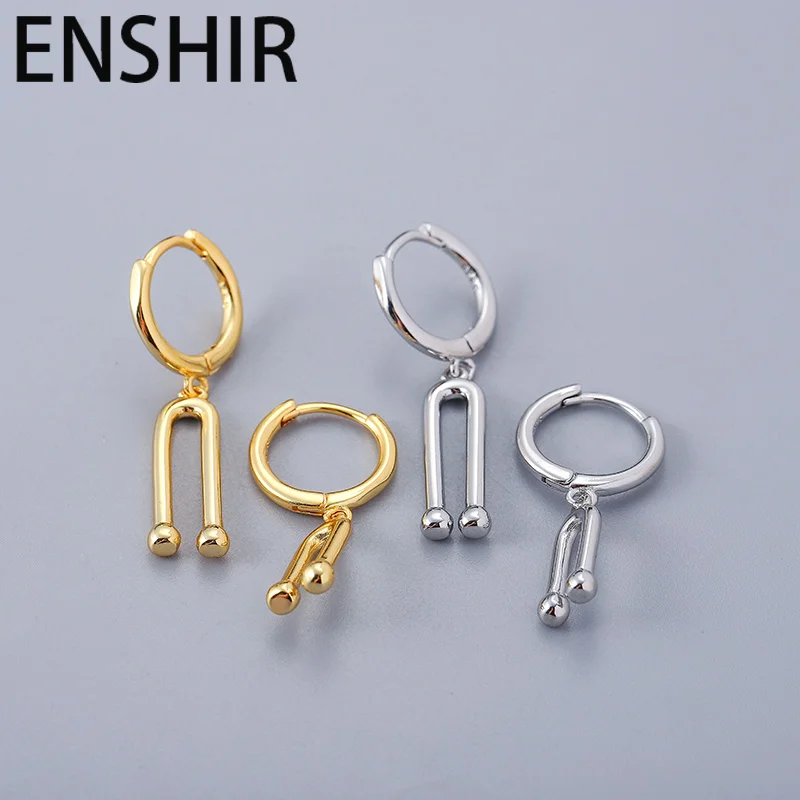 ENSHIR Asymmetric U Shape Pendant Hoop Earrings For Women Simple Exquisite Geometric Metal Earrings pendientes