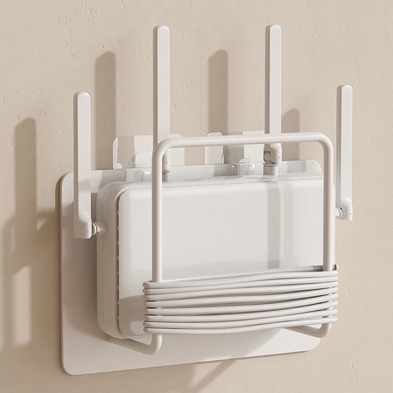 Router Set-Top Box Holder Wall-Mounted No-Drill Multi-Purpose Storage Rack with Hooks for Home Office Power Strip Storage Shelf