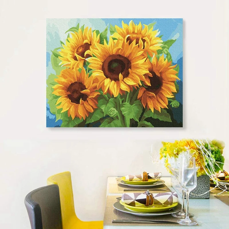 Pintura por números para adultos principiantes, pintura al óleo DIY sobre lienzo, artesanía artística para decoración de pared-girasol 16 pulgadas x 20 pulgadas