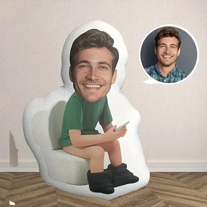 وسادة وجه للمرحاض مخصصة، وسادة صور ممتعة مخصصة، ألياف بوليستر محبوكة، هدية تزيين الحمام العائلي المضحكة #1