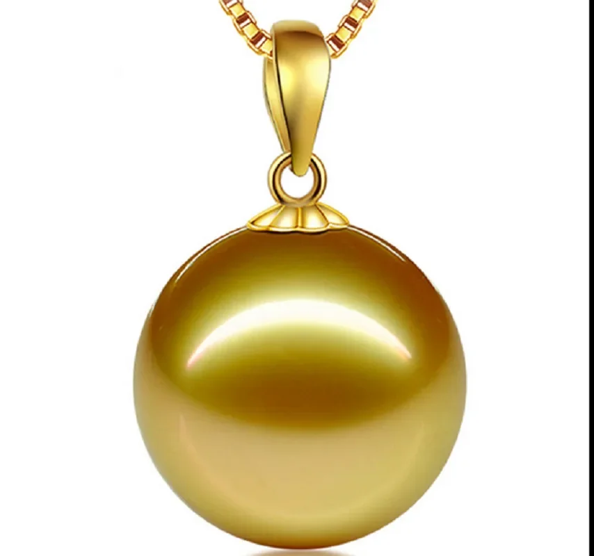 

Luxury Huge 14-15mm Genuine Gold Round Pearl Pendant Necklace Women Free Shipping Wedding Party Gift 925 Sterling Silver