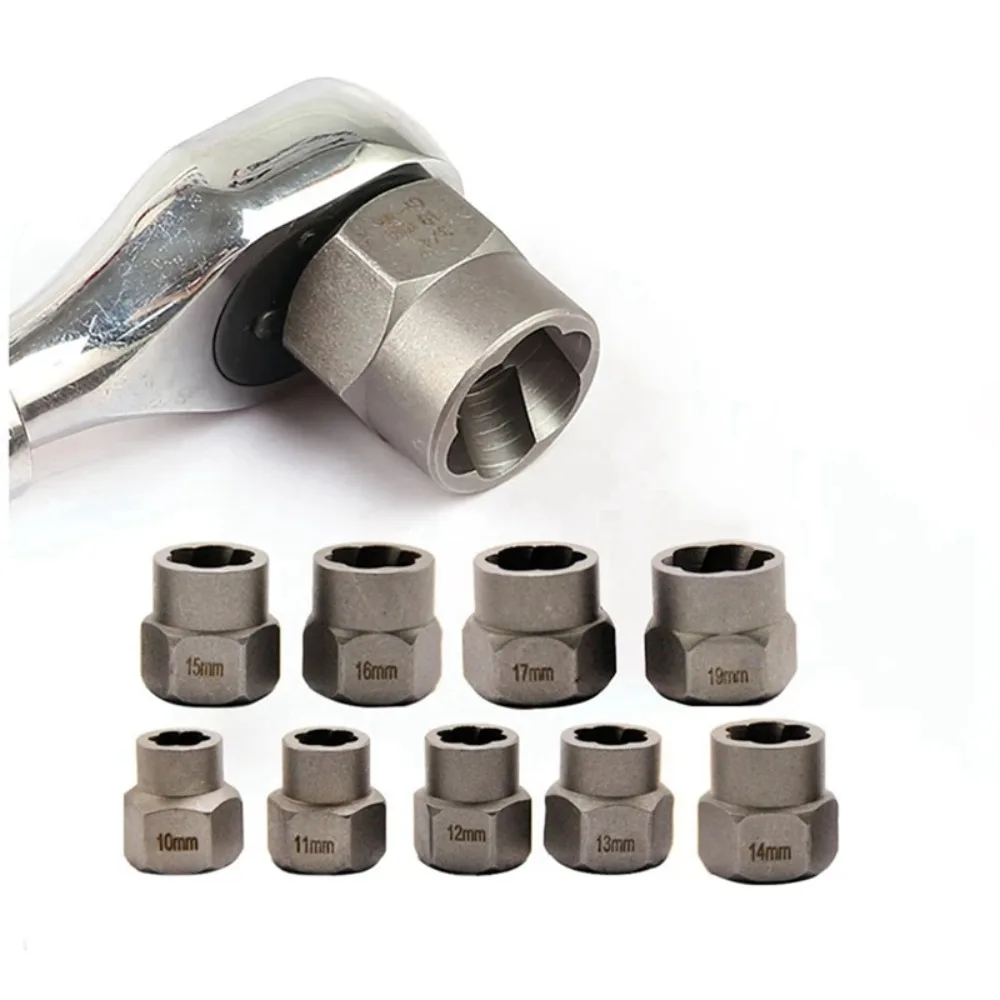 10pcs Twist Broken Damaged Bolt and Nut Extractor Set 1/2" Drive Impact Lug Nut Remover Socket Tool