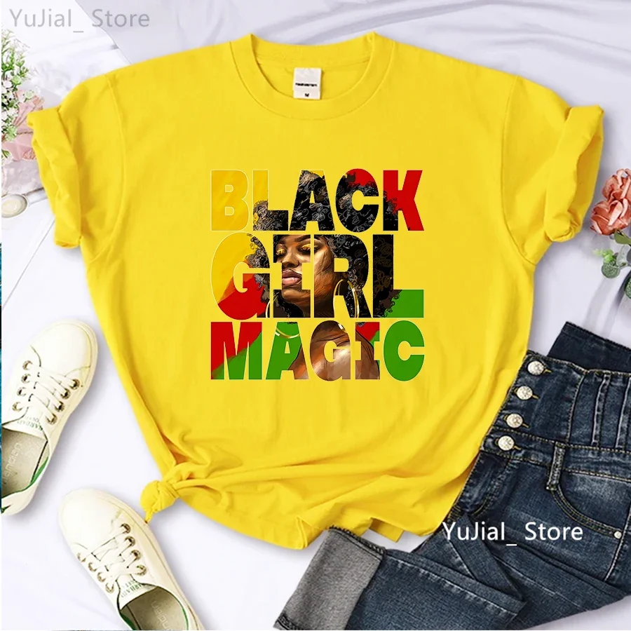 Black Girl Magic Graphic Printed Tshirt Women Fashion Melanin T Shirt Femme Harajuku Shirt Summer Fashion Solid T-Shirt Female