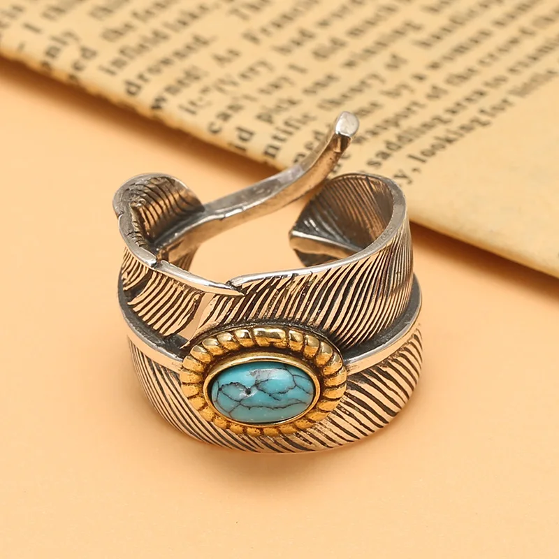 S925 Sterling Silber Feder Herren Ring Thai Silber Persönlichkeit gefärbt schwarz japanischen Zeigefinger Ring Einzel ring Ornament