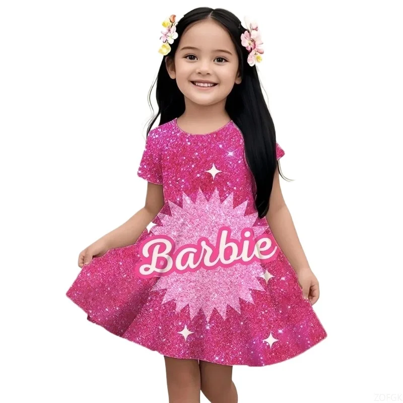 

Barbie Children's Summer Dress Casual Round Neck Fashionable Dress Beautiful Princess Dress