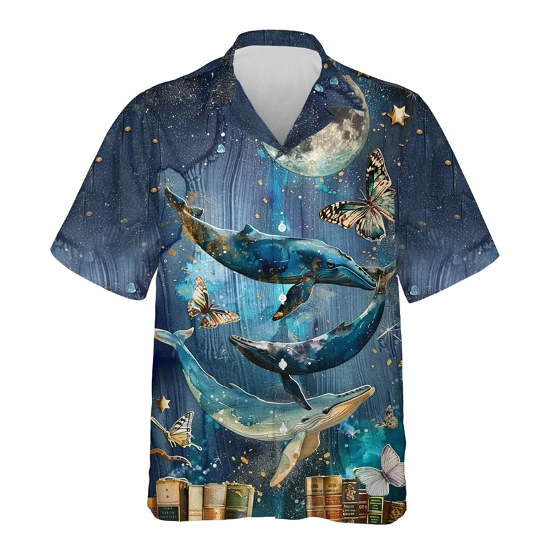 Whale Lovers Shirts For Men Clothes Cartoon Graffiti Art Girls Lapel Blouse Boy Streetwear Orca Whale Short Sleeve Cetacean Tops