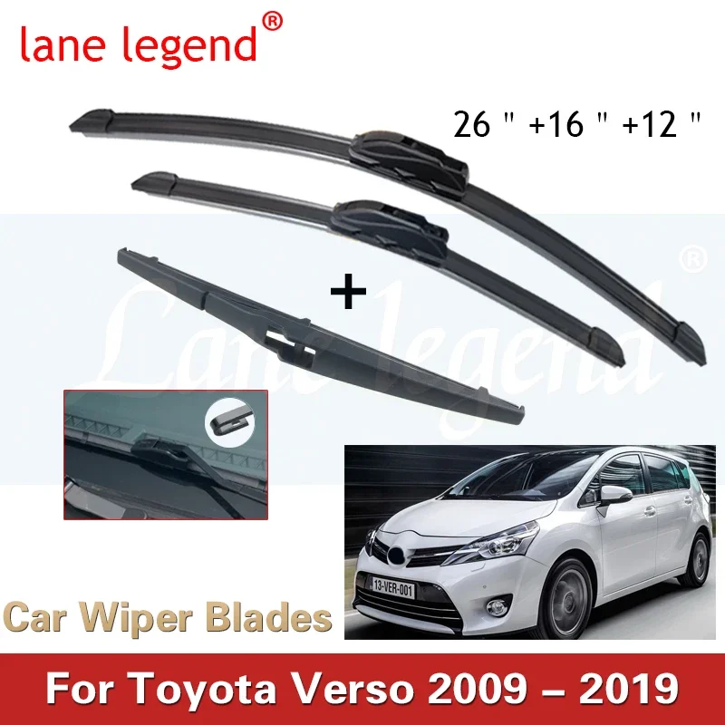 Car Wiper Front & Rear Wiper Blades Set Kit For Toyota Verso 2009 - 2019 Windshield Windscreen Window Brushes 26\