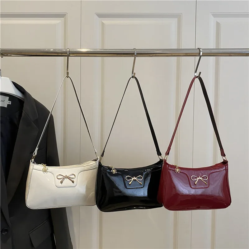 

Women's PU Underarm Bag Elegant Bow Decor Small Shoulder Bag Casual Zipper Purse for Daily Dating Office