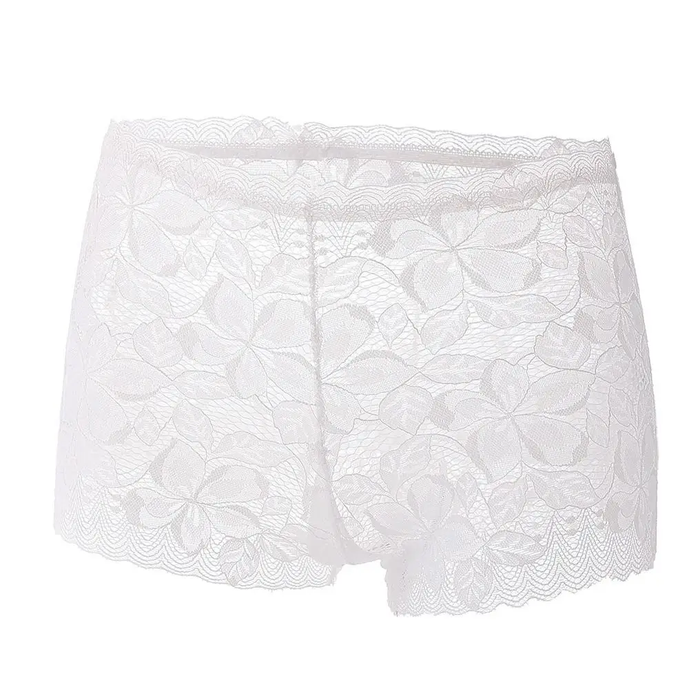 

Mid Waist Lace Mesh Floral Hollow Out Panties Cotton Crotch Transparent Women's Anti-glare Safety Pants Underpants Underwear