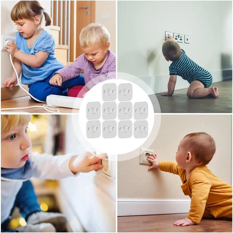 Baby Safety Socket Covers 10PCS Self-Adhesive Electric Plug Cover Bathroom Switch Protection Cover Socket Splash-Proof Box