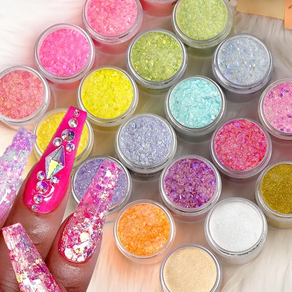 

4Jars/Set Colorful Acrylic Powder Mixed Glitter Manicure Extension/Carving/Builder Dipping Powder With Nail Art Flake Sequin #F#