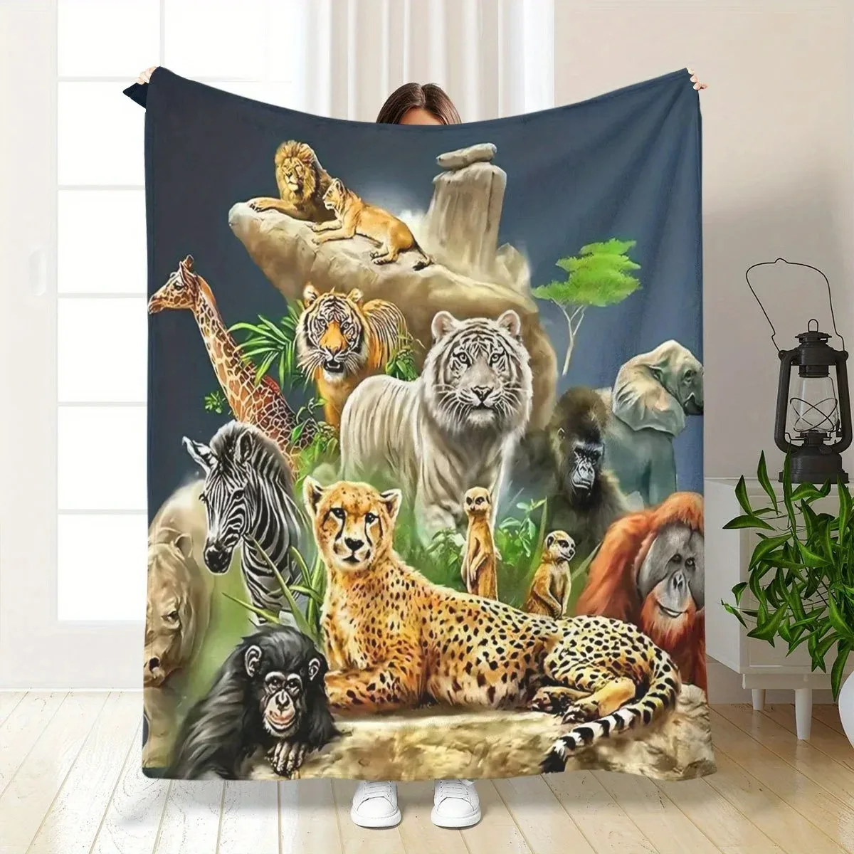 

Ультрамягкое фланнелевое одеяло с принтом зебры, тигра, жирафа, плед с изображением диких животных для дома, офиса, улицы, на все сезоны