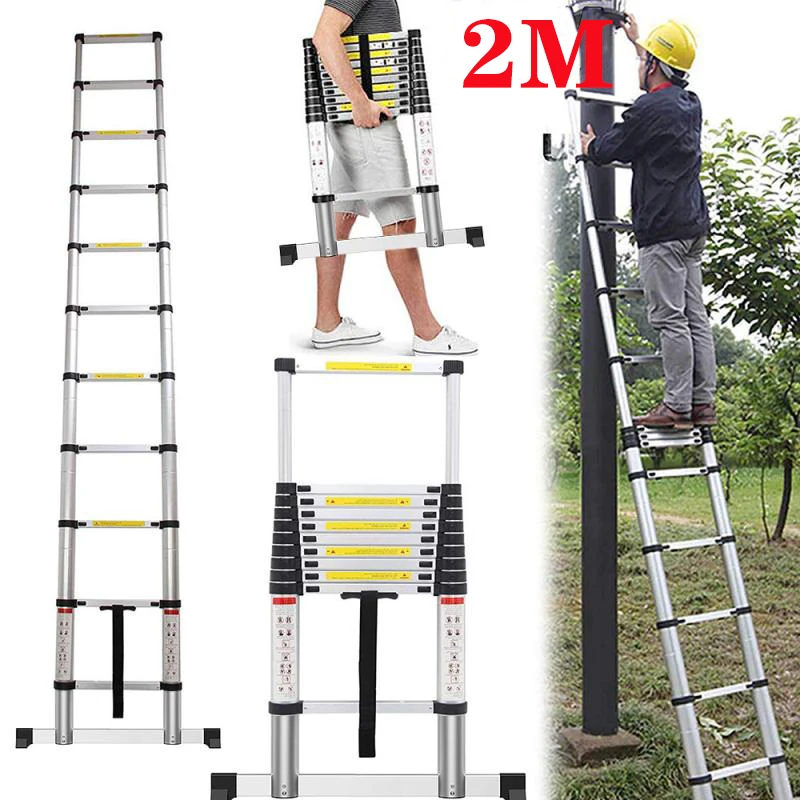 2 meters Portable Telescopic Aluminum Ladder One Button Extension Step Ladder Aluminum Alloy Folding Multi Purpose Househol Tool