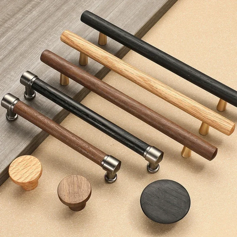 Black Walnut Cupboard Handles Drawer Pulls Wardrobe Door Knobs Kitchen Cabinet Knobs and Pulls Natural Wood Furniture Hardware