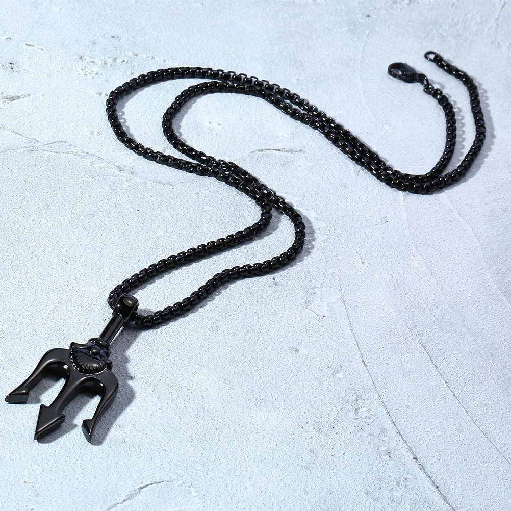 

Trident Pendant Stainless Steel Necklace Black Thick Chain 60cm Fashion Neck Jewelry Party Graduation Gift Necklace Decoration